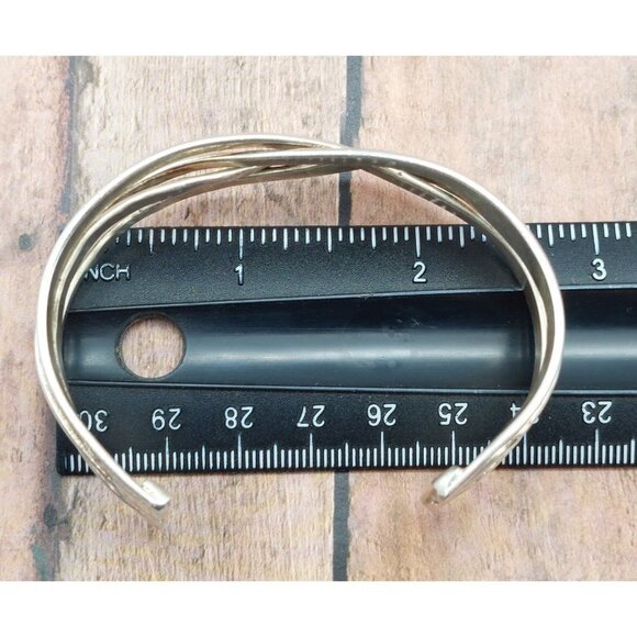 Cute Silver Tone Intertwined Cuff Bracelet Hammered Smooth - Picture 11 of 11